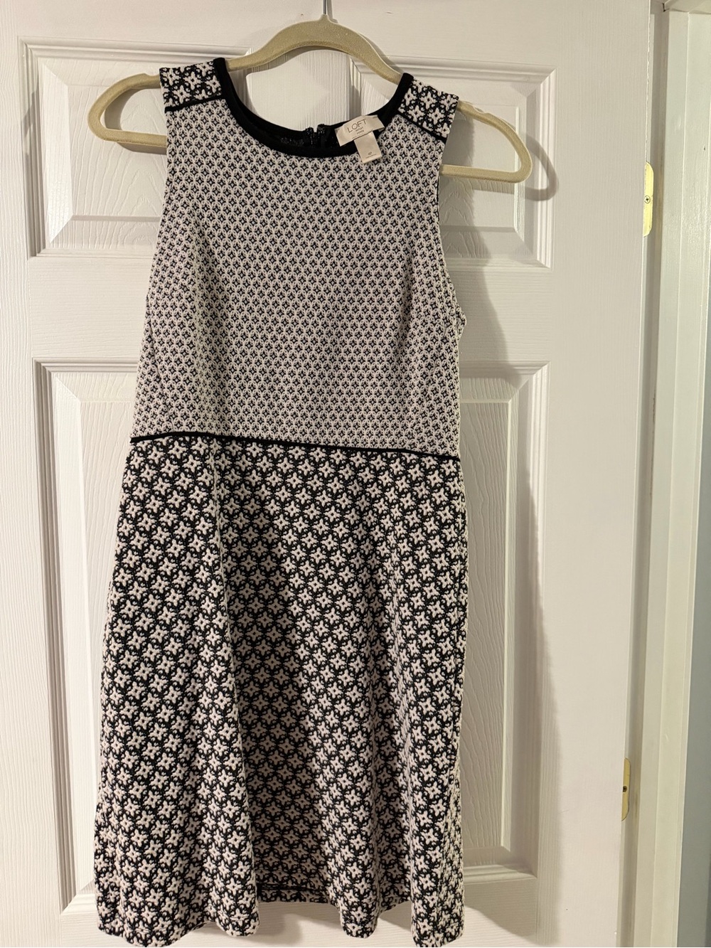 LOFT Petite Black and White Patterned Knit Dress